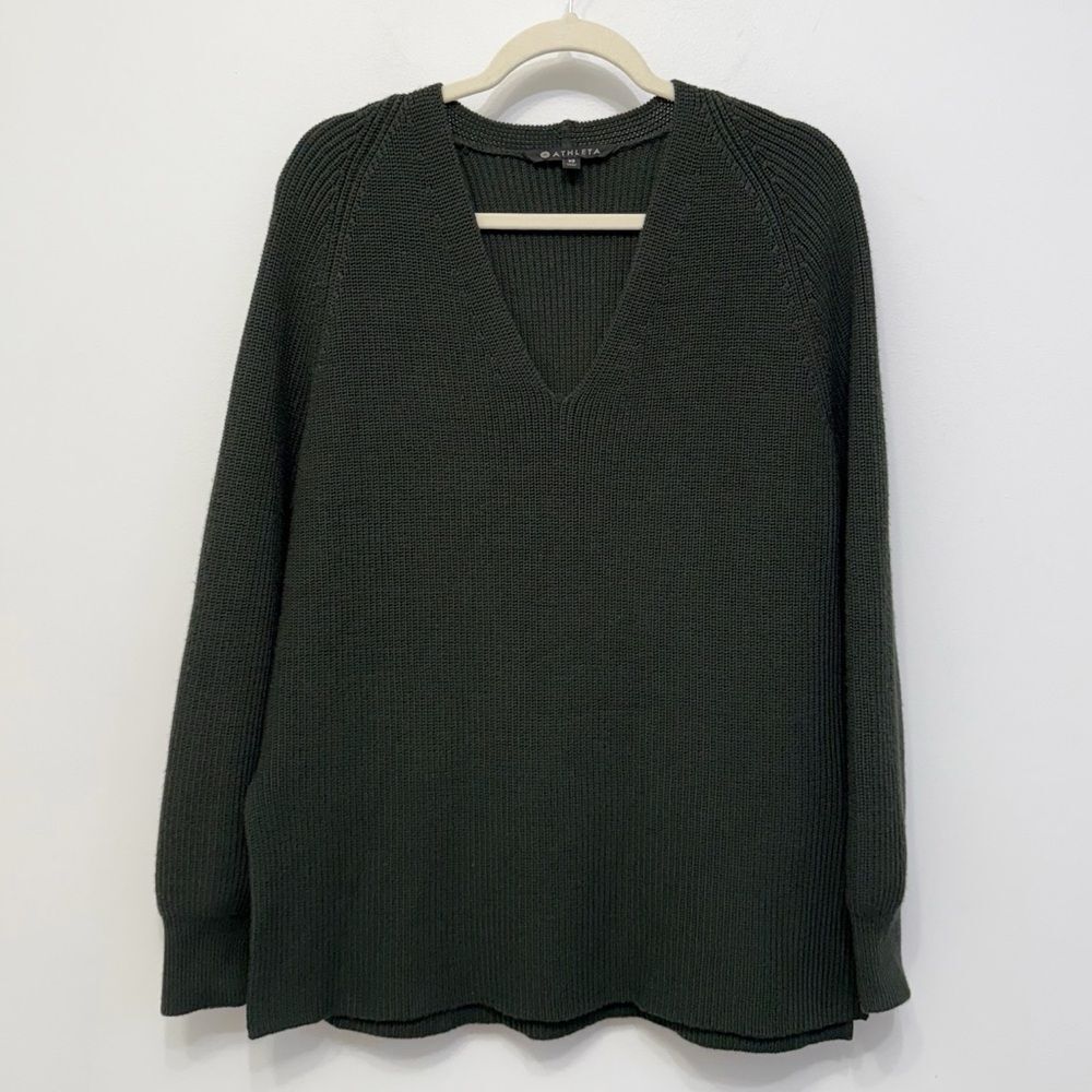 Athleta Forest Green Switchback Pullover Sweater Women’s XS Oversized Wool Blend